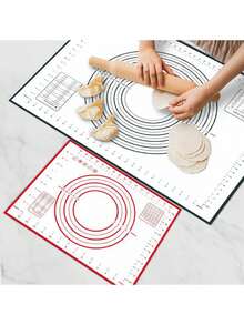 1pc Multi-Purpose Premium Silicone Pastry Mat With Precise Measurement, Made Of Non-Stick Silicone Material. , Easy Dough Rolling And Pie Crust Making - White and Black - View 2