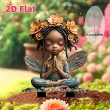 2D 波西米亚非洲裔美国人愿望仙女亚克力花园盘 - 多功能户外装饰，防水防晒，适用于庭院和盆景，理想的礼物