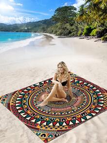 1 件新款户外防水防沙数码印花野餐垫/沙滩巾，时尚清新设计，适合户外露营和野餐 - 彩色 - 查看 4