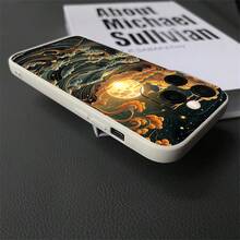Funda para teléfono con diseño de olas doradas bajo la luz de la luna, compatible con iPhone 16 Pro Max/16 Plus/16 Pro/16/15/14/13/12/11, unisex, de TPU resistente a los arañazos, de Body completo ultradelgada y a prueba de golpes con protección de cámara - Azul - Ver 2
