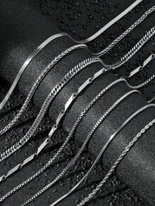 8 件时尚男士不锈钢链条项链套装 DIY 搭配日常佩戴