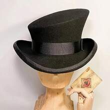 British Royal Style - Solid Color Elegant High And Low Rolled Brim Top Hat | Handmade Wool Felt Fedora Top Hat | Flip Up Wide Brim Retro Gentleman Hat | Lightweight And Hand Washable | Mother's Day Perfect Gift For Mothers, Daughters, And Friends - Suitable For All Formal Occasions - Four Season Universal - 黑色 - 查看 1