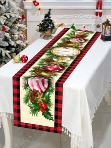 1 Pieza Camino de mesa de poliéster navideño, Bandera de mesa navideña, Suministros de decoración navideña, Decoración de fiesta de Navidad, Decoración del hogar, Decoración de mesa, Decoración navideña, Regalo de Navidad, Decoración de escritorio navideña