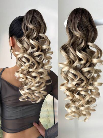 20 Inch Deep Brown Wavy Clip-In Ponytail Hair Extensions, Soft & Natural, Synthetic Hair, For Women