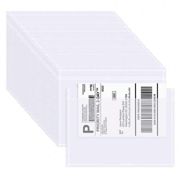 100PCS Shipping Label Sleeves, 7.5" X 5.5" Packing Slip Pouches, Packing List Envelopes/Shipping Label Envelopes For Mailing, Packing List, Packaging, Protective Documents
