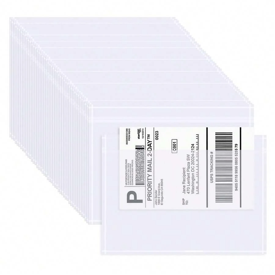 100PCS Shipping Label Sleeves, 7.5" X 5.5" Packing Slip Pouches, Packing List Envelopes/Shipping Label Envelopes For Mailing, Packing List, Packaging, Protective Documents - White - View 1
