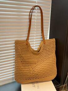 Sac à main de style vacances bord de mer à la mode et polyvalent avec un design ajouré grande capacité, léger et portable, style de sac de plage. Sac à bandoulière à double poignée, un sac de voyage indispensable, convient pour les vacances au bord de et les voyages.