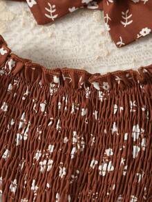 Baby Girl Embracing Bubble Sleeves Flower Printed Skirts Ha Yi - màu nâu - Xem 5