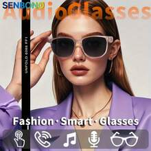 SENBONO 新款智能眼镜，多功能太阳镜，通话，音乐播放，户外运动耳机，可充电，高清镜片，先进技术，男女通用，触控灵敏 - 白色 - 查看 4