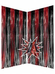 4PCS Black Red Foil Fringe Tinsel Backdrop Kit - 3.3x6.6ft Halloween Casino Theme Party Decorations For Photo Booth, Wedding, Birthday, Christmas, New Year's Eve, Bachelorette, Anniversary, Retirement Party Supplies, Door Wall Decor Indoor Outdoor, Black Red Party Supplies - Multicolor - View 11