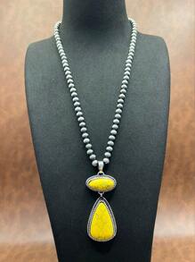 Retro Western Country Style Faux Pearl CCB Beaded Necklace Chain With Water-Drop Pendant, 3 Layers Chain Design, Matching Rectangle Earrings, Suitable For Women And Girls To Pair With Daily Outfit, Party Accessories, Jewelry, Gift For Family/Friends/Yourself