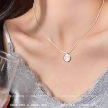 Bohemian Moonstone Neck Chain Gemstone Pendant Round Serpentine Chain Necklace Exquisite Oval Protein Stone Lock Bone Chain Necklace Blue Sapphire Jewelry Women's - 藍色 - 查看 10
