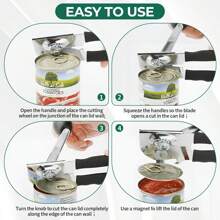 1 Stück schwerer, manueller Dosenöffner aus rostfreiem Stahl mit Flaschenöffner, drehendem Knopf und weichem Griff - Schwarz