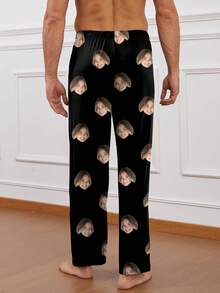 Customized Unique & Comfortable Pants For Men, Personalized Photo Printed Funny Pajama Pants Colorful,Cute,Adorable,Contracted,Funny Custom,Unique,Customized,Personalized Ideal Gifts For Him Boyfriend Bedroom,For Weddings,For Anniversaries,For Birthdays,For Holiday, Fall,Chic Autumn,Christmas Home Atmosphere,Roupa Reveillon - Black - View 3