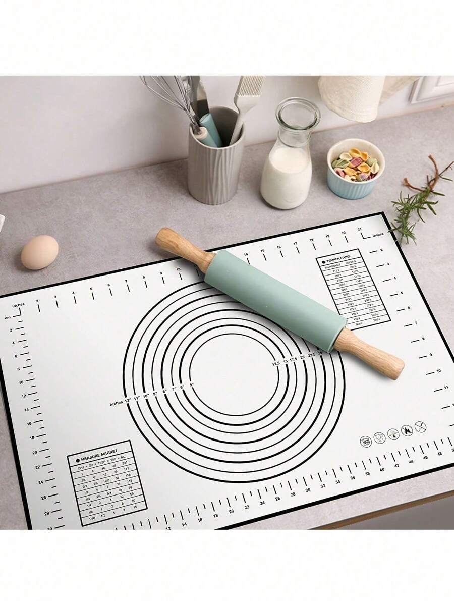 1pc Multi-Purpose Premium Silicone Pastry Mat With Precise Measurement, Made Of Non-Stick Silicone Material. , Easy Dough Rolling And Pie Crust Making - White and Black - View 1