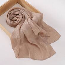 1pc Women Classic Solid Color Rose Embossed Pleated Scarf, Lightweight Breathable Casual Elegant, Suitable For Outings, Daily Wear, Fashion Traveling, Shawl