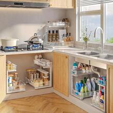 2 Pack Under Sink Organizer 2Tier Pull Out Cabinet Organizer Elegant Acrylic Under Sink Storage Shelf For Kitchen Bathroom Cabinet LShaped Adjustable Height For Maximum Space EfficiencyWhite - White - View 4