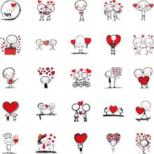 50 Stücke Cartoon Strichmännchen-Liebessymbol Graffiti Aufkleber, Valentinstag kreative Graffiti Aufkleber zum Dekorieren von Laptops, Koffern, Handyhüllen, Computern, Wasserlaschen, personalisierte Aufkleber