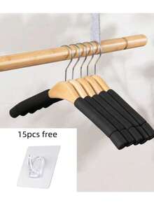5pcs Sponge Rubber Padded Wooden Hangers, Slip Resistant & No Marks Clothes Hanger For Wardrobes Dress Pants Shoes Jeans Boots Skirt,Spring,Minimalist,Summer Tops - Multicolor - View 12