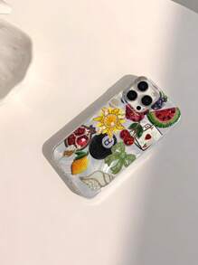 1 pieza Estuche de teléfono transparente, suave, brillante y liso resistente a las huellas dactilares y los arañazos, con patrones impresos hermosos de verano, compatible con Apple 16/16 Plus/16 Pro/16 Pro Max