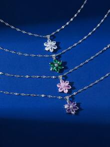 1 件欧美时尚花卉奢华水钻吊坠项链，简约而百搭的女士颈链