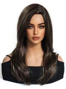 优雅耐热合成假发，20英寸长，棕色渐变卷发，无刘海，适合女性日常、婚礼、聚会和角色扮演等场合。 - 漸層棕色 - 查看 3