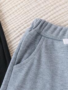 Set de 2 pantalones rectos estriados de estilo casual para niña joven, cómodos y versátiles para uso diario y al aire libre, apropiados para primavera y verano - Multicolor - Ver 5