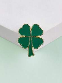 1 Stück Metallbrosche in Kleeblattsform, Öltropfen Dekor Kleidung & Tasche Pin Accessoire, süßer Charm für Mädchen, Großhandel - Dunkelgrün - Übersicht 2