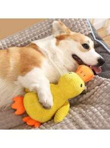Corn Straw Material Duck Plush Pet Doll, This Pet Doll Can Make Sounds When Chewing And Playing, It Is An Interactive Doll For Pets That Helps Consume Energy