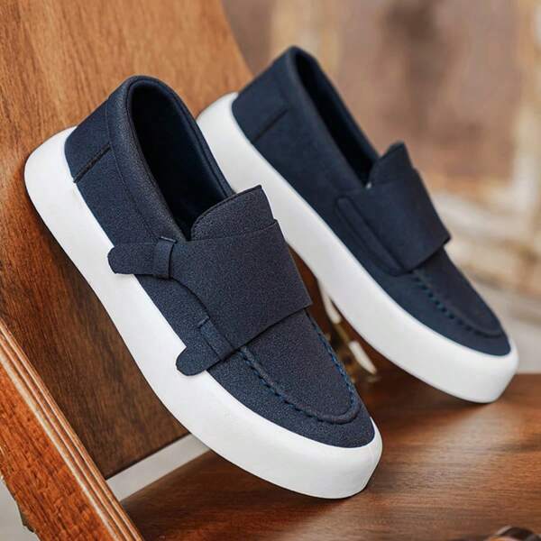 Men's Solid Color Slip-On Loafers, Comfortable Non-Slip Durable Rubber Sole Casual Shoes, Round Toe Cushioned Insole, Streetwear Style, Suitable For Spring, Summer, Autumn & Winter, Lightweight Rubber Outsole, Ideal For Daily Casual Wear (Slight Color Difference)