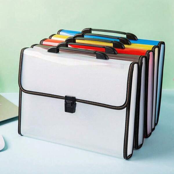 Five Colors Available, Portable Folder For School Supplies, A4 File Organizer, 13 Pockets, Buckle Closure, Exam Paper File Storage