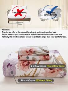 3pcs Floral Pattern Duvet Cover Set, Made Of Super Soft & Breathable Premium Microfiber Fabric, Suitable For All Seasons, Machine Washable, Non-Fading, Non-Pilling, Anti-Shrink, Anti-Wrinkle, Fashionable Bohemian/Farmhouse/Modern Minimalist Bedroom Decor, Easy Care, Fits Twin/Full/Queen/King Size Beds, Ideal For Home, Dorm, Apartment, Hotel, Vacation Rental, And Gift-Giving. - Multicolor - View 10