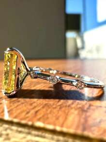 1pc Elegant Luxurious Square Yellow Ring,Four-Prong Setting, Perfect For Weddings, Engagements, Anniversaries, Valentine'S Day, And Birthday Gifts, Wedding Jewelr(No Box)