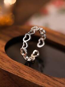 1 Stück S925 Sterlingsilber Cut Out Herz-förmige verstellbare offene Ring, minimalistisches, süßes Design, für Damen Alltagsoutfit & Partytragen
