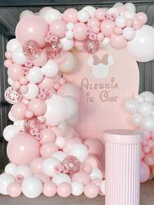 101pcs, Pink Rose Gold Babe Shower Latex Foil Confetti Decoration Balloon Chain Set, Pink Theme Gender Reveal Party Background Decorative Balloon Foil Confetti Decoration Arch Set, 1st Birthday Party Room Wall Decoration Balloons, Suitable For Baby Shower Party Welcome Baby Party Decorative Balloon Arch Kit, 1st Birthday Party Photo Props, Baby Shower Gifts, Gender Reveal Decoration, Including 99pcs Balloons & 2pcs Balloon Accessories - Pink White Rose Gold - View 1