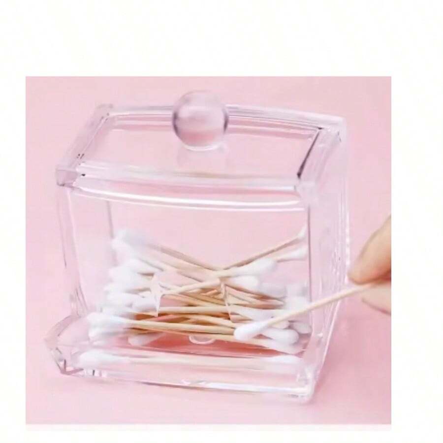 Scatola Portaoggetti Per Batuffoli Di Cotone Con Coperchio Dispenser Per Barattoli In Acrilico Trasparente Per Bagno Di Grande Capacità - 白色 - 查看 1