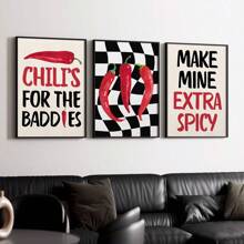 3 stuks, oningelijst, keukenmuurkunst, chilipeperprint, rood-zwarte decoratie, moderne keukendecoratie, foodie cadeau voor hem/haar, esthetische kunst, barwagenkunst, wanddecoratie, canvaskunst voor woonkamer, slaapkamer, kantoor, café, slaapzaal, gang, huis- en kamerdecoratie