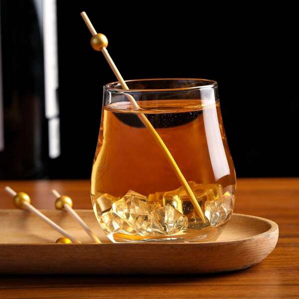100 Pcs Gold Pearl Decorated Cocktail Sticks, 4.7 Inches, Fancy Carved Wooden Picks, Suitable For Decorating Cocktails, Fruits And Desserts, Reusable, Toothpicks For Party Drinks And Snacks (Gold)