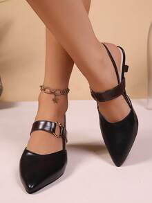 女士优雅高跟鞋，性感商务通勤婚礼派对超纤维皮革搭扣舒适浅口鞋，适合节日、婚礼、派对、办公室和户外，春夏季