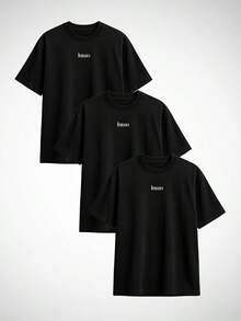 Kit 3 Oversized T-Shirts For Men And Women Unisex Streetwear Plain Academia Lumo Premium 100% Cotton - 黑色 - 查看 1