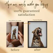 1 pieza, foto personalizada, marco de madera y plexiglás pulido, una imagen de un leopardo sonriendo es muy interesante, póster de arte impreso en lienzo personalizado, perfecto para familias, parejas, recuerdos de mascotas y un regalo perfecto para aniversarios