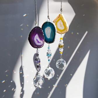 3 Pieces Of Agate Sun Catcher Hanging 30mm Crystal Balls With Agate Pieces Wind Chimes Decorate Windows And Family Gardens