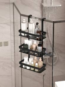 1/2/3-Tier Bathroom Storage Rack, Hanging Shower Caddy, Non-Swaying, Rust-Proof, With Shampoo, Soap And Bathroom Accessories Hooks Back To School Bathroom Accessories - Black - View 8