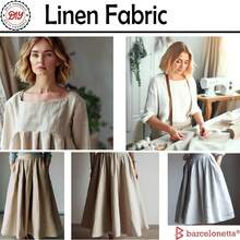 Tela de lino | Tela de lino natural | Bordado, costura | Suave, transpirable | 140 cm de ancho | 70% lino, 30% rayón | Cáñamo, yute, labor de aguja, forro (Plata, 2 yardas) - Caqui - Ver 9