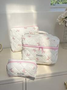 S/M/L 粉色蝴蝶结图案返校化妆包，花卉化妆包，美观洗漱旅行收纳包，女士女孩印花大号旅行复古绗缝化妆包，女士护肤品收纳包，印花花卉化妆品收纳袋，圣诞礼物，化妆包，旅行，女士礼物，女士旅行必备，化妆包，手拿包/小手提包，化妆品收纳包，化妆刷收纳袋，迷你化妆包，大容量化妆包，女士礼物，圣诞礼物，女士礼物创意