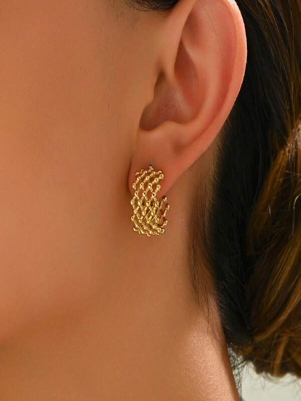 1 Pair Metal Woven Hoop Earrings, Unique Personalized Hollow Design With High-End Aesthetics