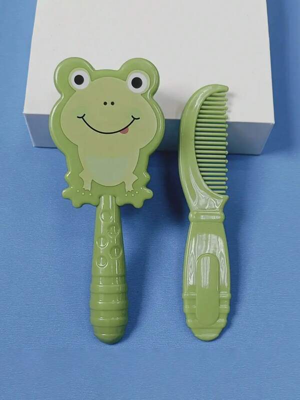 2pcs Cartoon Frog Shaped Baby Brush Set, Soft Nylon Hair Gentle Cleaning Children's Bath Care Set