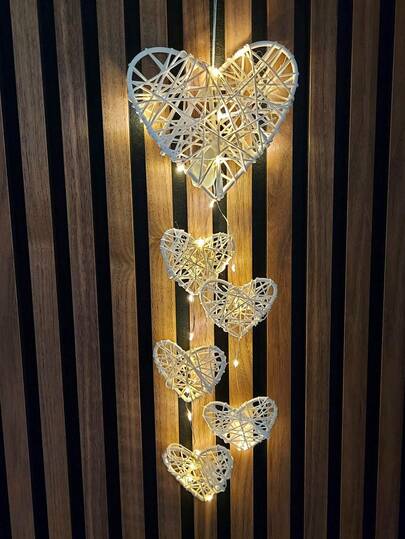 1pc Handmade Rattan Heart Shaped Wind Chimes, Decoration Light, Birthday Gift