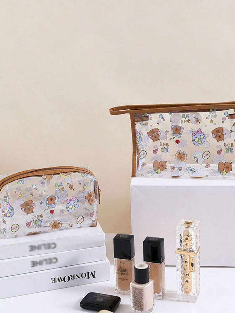 1个装水豚透明化妆包初中生文具铅笔袋超吸睛卡通包 - 彩色 - 查看 3