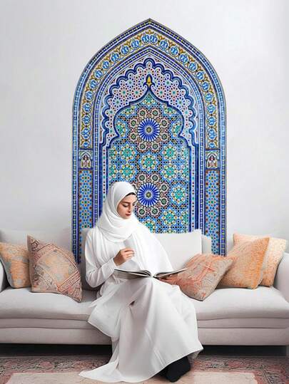 SURELIFE 1pc Islamic Mosaic Vintage Art Wallpaper, Suitable For Cabinet, Wardrobe Door, Bedroom, Living Room And Other Home Decor, Waterproof Self-Adhesive Wall Paper, Wall Sticker, Room Decor, Wall Decor, Kitchen & Living Room Decor